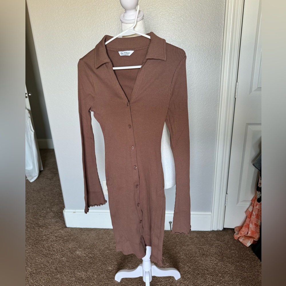 New brown knit button up midi
